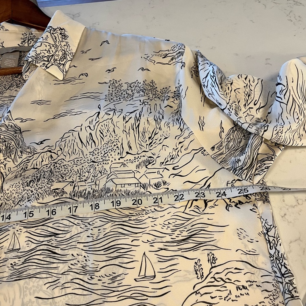 H&M Cream and Blue (a flowy and light silky satin feel) Scenic Button Down Shirt - Picture 8 of 9